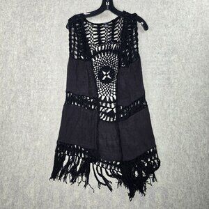 Rue21 Women’s Crochet Fringe Cardigan Black Size Medium Acrylic/Polyester Boho